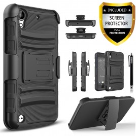 HTC Desire 530 Case, Dual Layers [Combo Holster] Case And Built-In Kickstand Bundled with [Premium Screen Protector] Hybird Shockproof And Circlemalls Stylus Pen (Black)